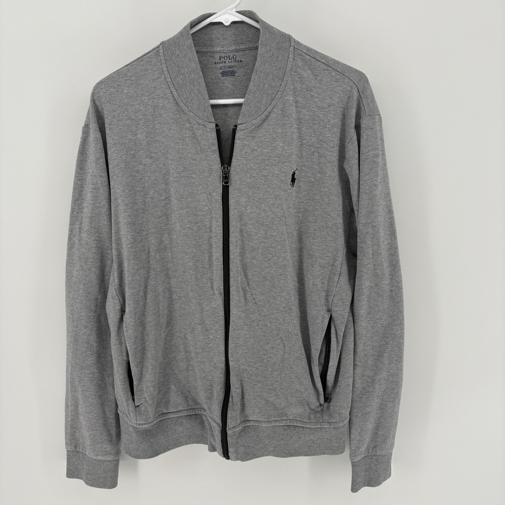 Polo Ralph Lauren Jacket Mens Large Gray Full Zip Bomber Track Pony Zip Pockets